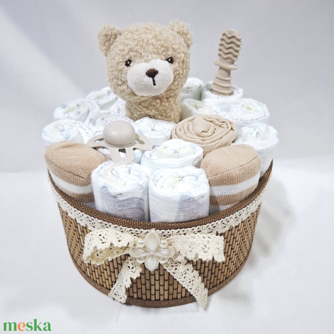 Maci baba box, pelenkatorta 4-8 kg pelenkatorony, babaváró csomag, kelengye - baba - mama - pelenkázó, babafürdető kellékek - pelenkatorta - Meska.hu