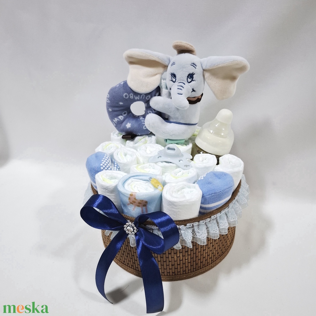 Dumbo elefánt baba box, pelenkatorta 2-5 kg pelenkatorony, babaváró csomag, kelengye - baba - mama - pelenkázó, babafürdető kellékek - pelenkatorta - Meska.hu