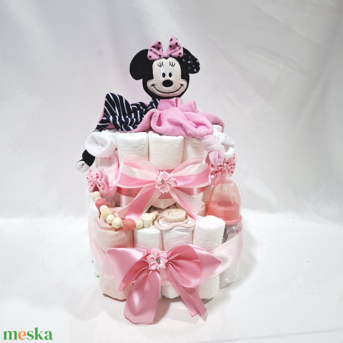 Minnie babaváró pelenkatorta 4-8 kg pelenkatorony, babaváró csomag, kelengye - baba - mama - pelenkázó, babafürdető kellékek - pelenkatorta - Meska.hu