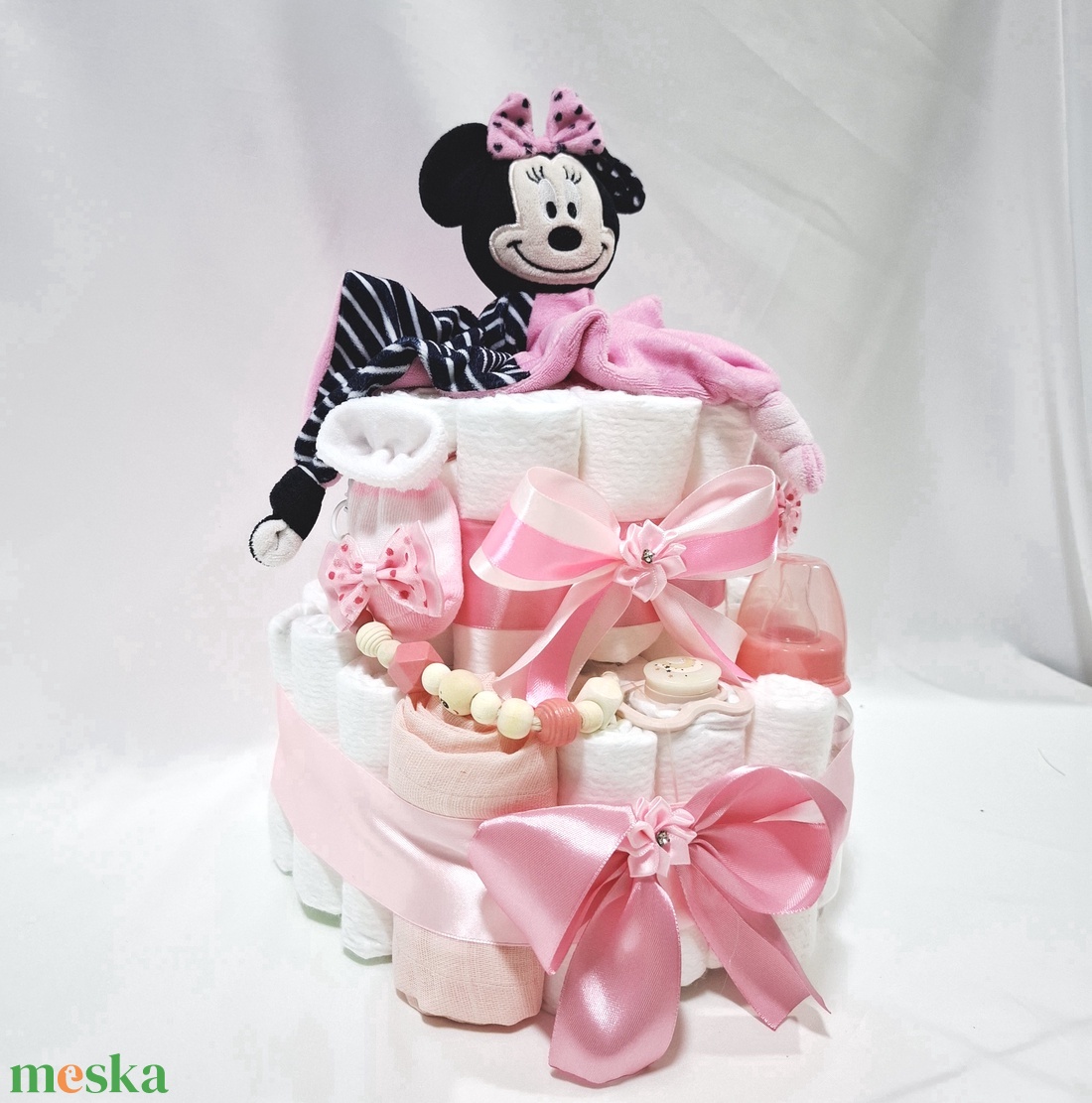 Minnie babaváró pelenkatorta 4-8 kg pelenkatorony, babaváró csomag, kelengye - baba - mama - pelenkázó, babafürdető kellékek - pelenkatorta - Meska.hu