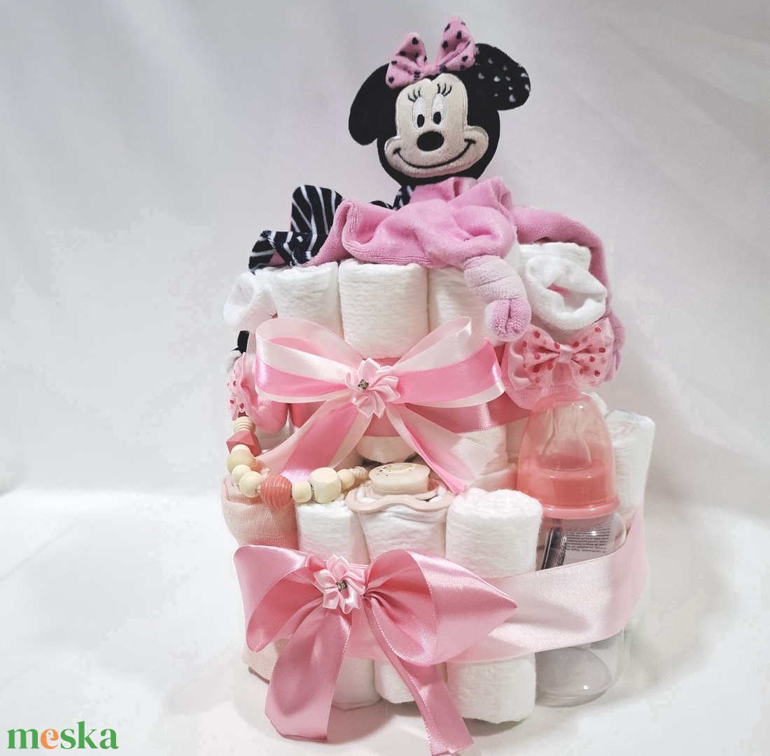 Minnie babaváró pelenkatorta 4-8 kg pelenkatorony, babaváró csomag, kelengye - baba - mama - pelenkázó, babafürdető kellékek - pelenkatorta - Meska.hu