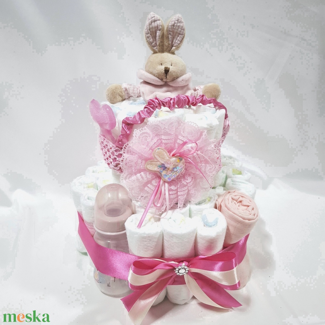 Nyuszi baba box, pelenkatorta 2-5kg pelenkatorony, babaváró csomag, kelengye - baba - mama - pelenkázó, babafürdető kellékek - pelenkatorta - Meska.hu