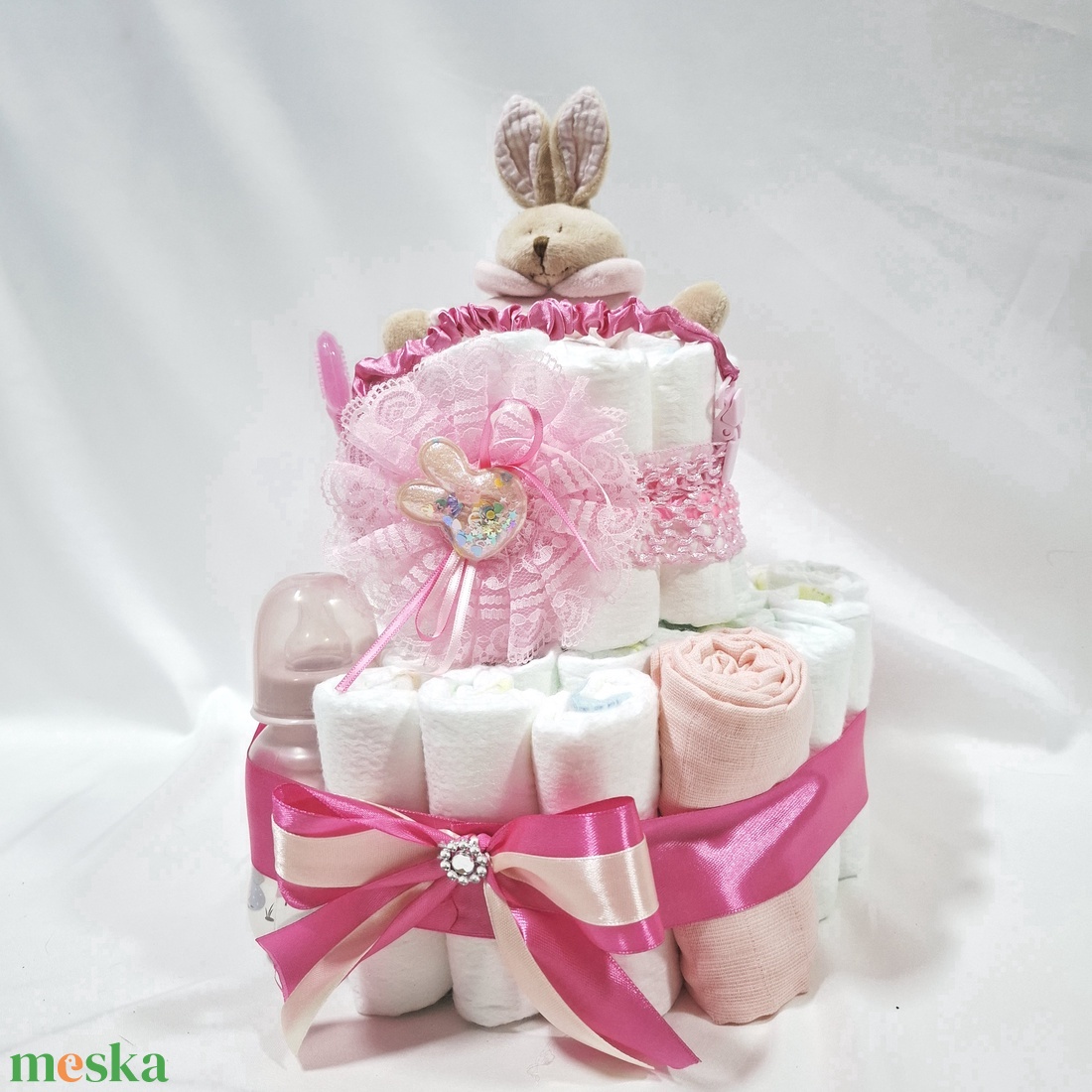 Nyuszi baba box, pelenkatorta 2-5kg pelenkatorony, babaváró csomag, kelengye - baba - mama - pelenkázó, babafürdető kellékek - pelenkatorta - Meska.hu