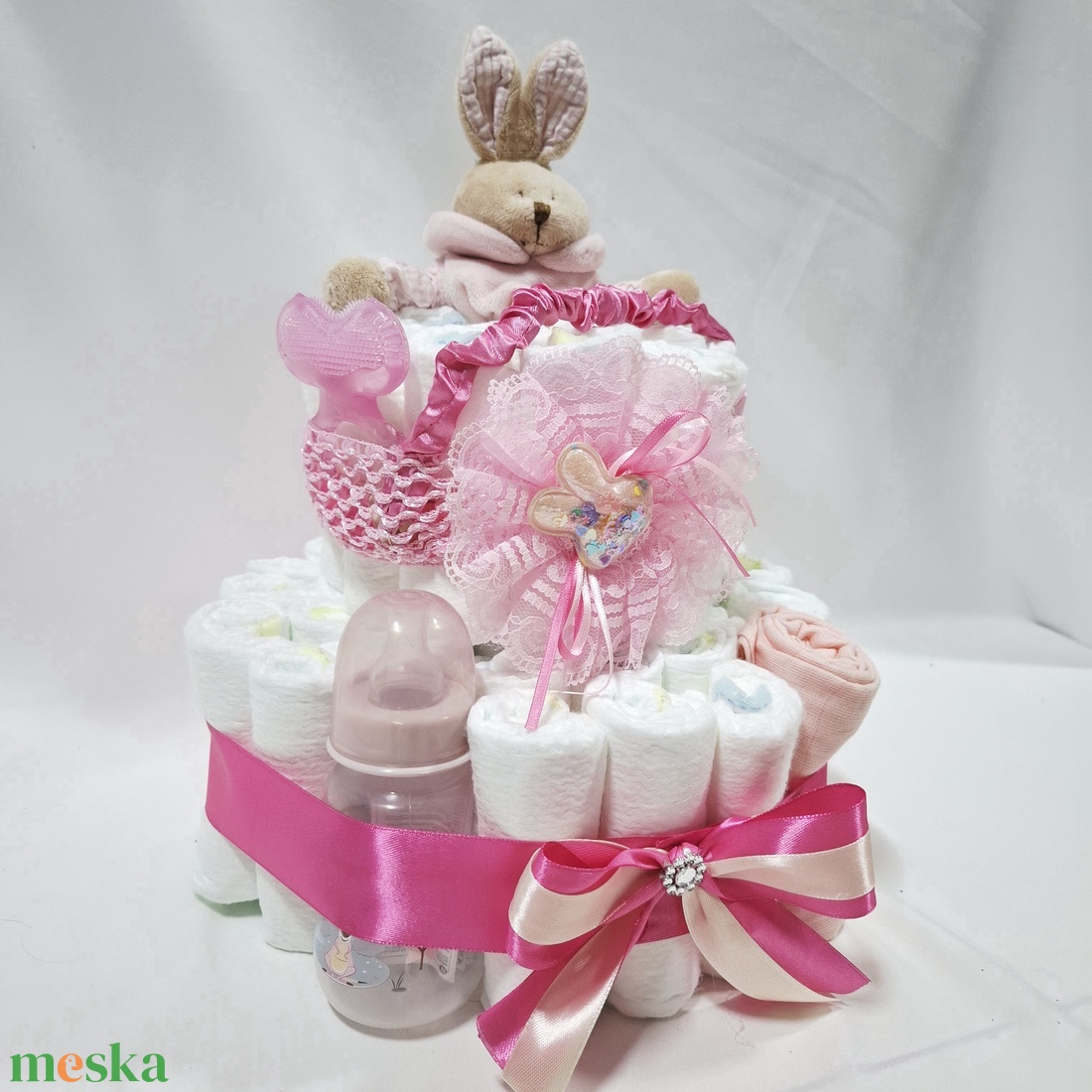Nyuszi baba box, pelenkatorta 2-5kg pelenkatorony, babaváró csomag, kelengye - baba - mama - pelenkázó, babafürdető kellékek - pelenkatorta - Meska.hu