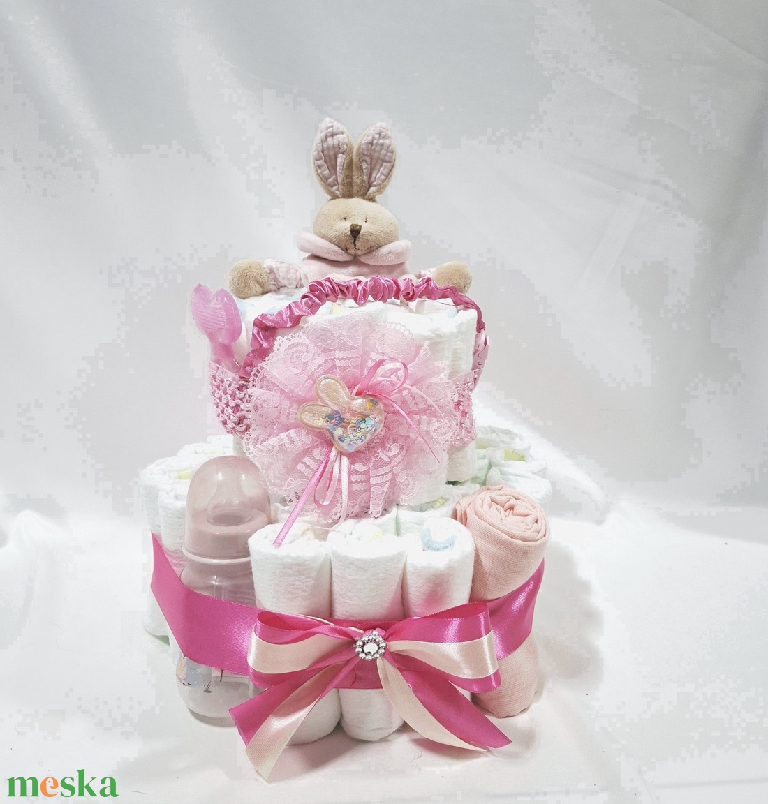 Nyuszi baba box, pelenkatorta 2-5kg pelenkatorony, babaváró csomag, kelengye - baba - mama - pelenkázó, babafürdető kellékek - pelenkatorta - Meska.hu