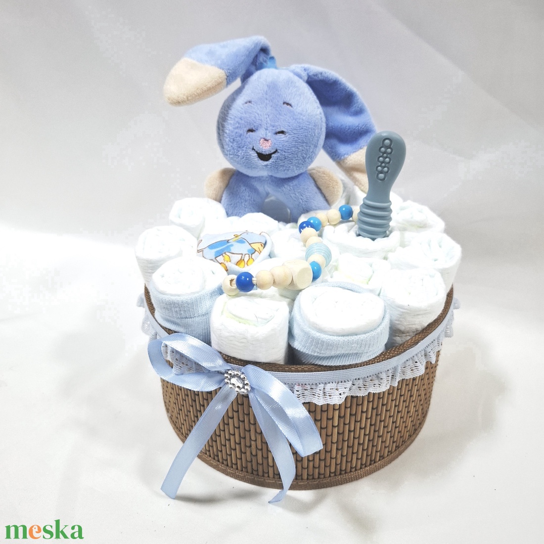 Nyuszi baba box, pelenkatorta 4-8 kg pelenkatorony, babaváró csomag, kelengye - baba - mama - pelenkázó, babafürdető kellékek - pelenkatorta - Meska.hu