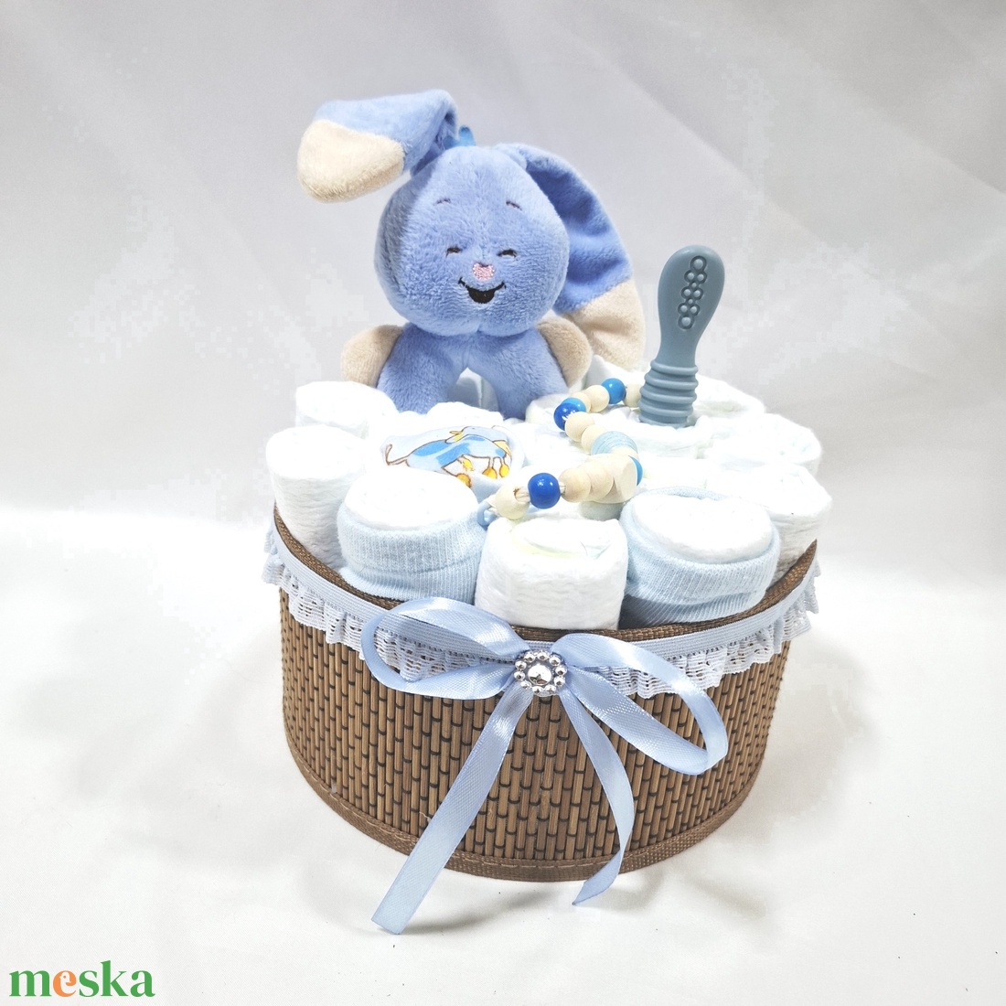 Nyuszi baba box, pelenkatorta 4-8 kg pelenkatorony, babaváró csomag, kelengye - baba - mama - pelenkázó, babafürdető kellékek - pelenkatorta - Meska.hu
