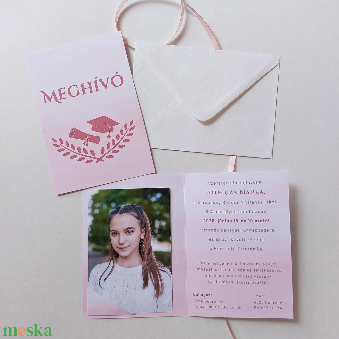 Egyedi kinyitható ballagási meghívó borítékkal - otthon & életmód - papír, írószer - meghívó - ballagási meghívó - Meska.hu