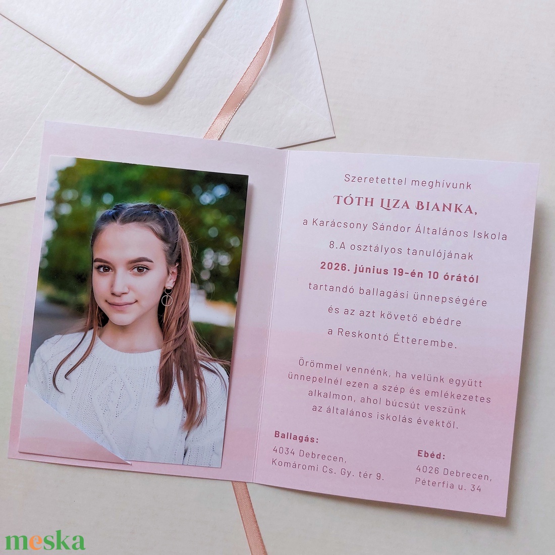 Egyedi kinyitható ballagási meghívó borítékkal - otthon & életmód - papír, írószer - meghívó - ballagási meghívó - Meska.hu