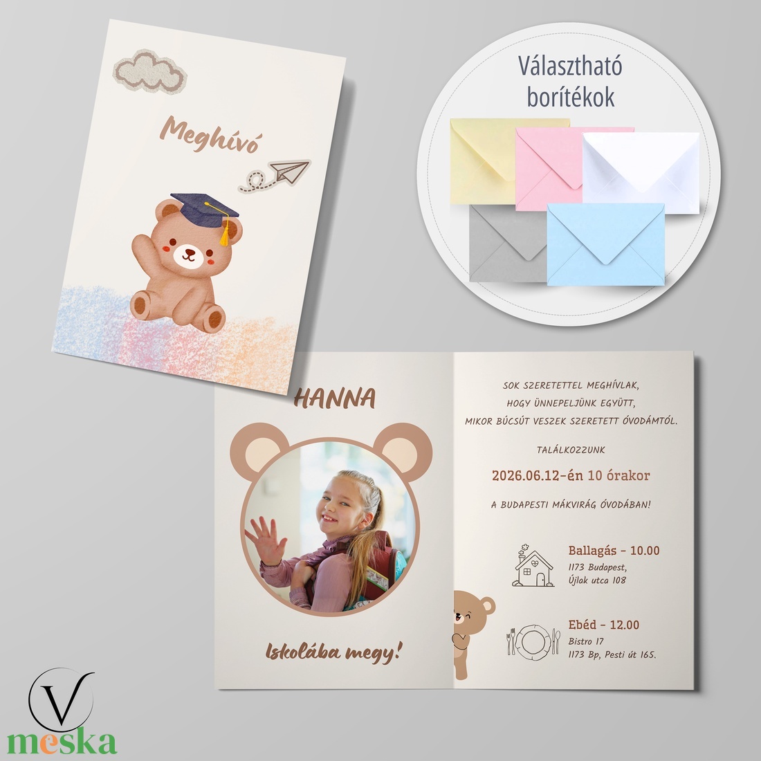 Kinyitható macis ballagási meghívó óvodásoknak - otthon & életmód - papír, írószer - meghívó - ballagási meghívó - Meska.hu