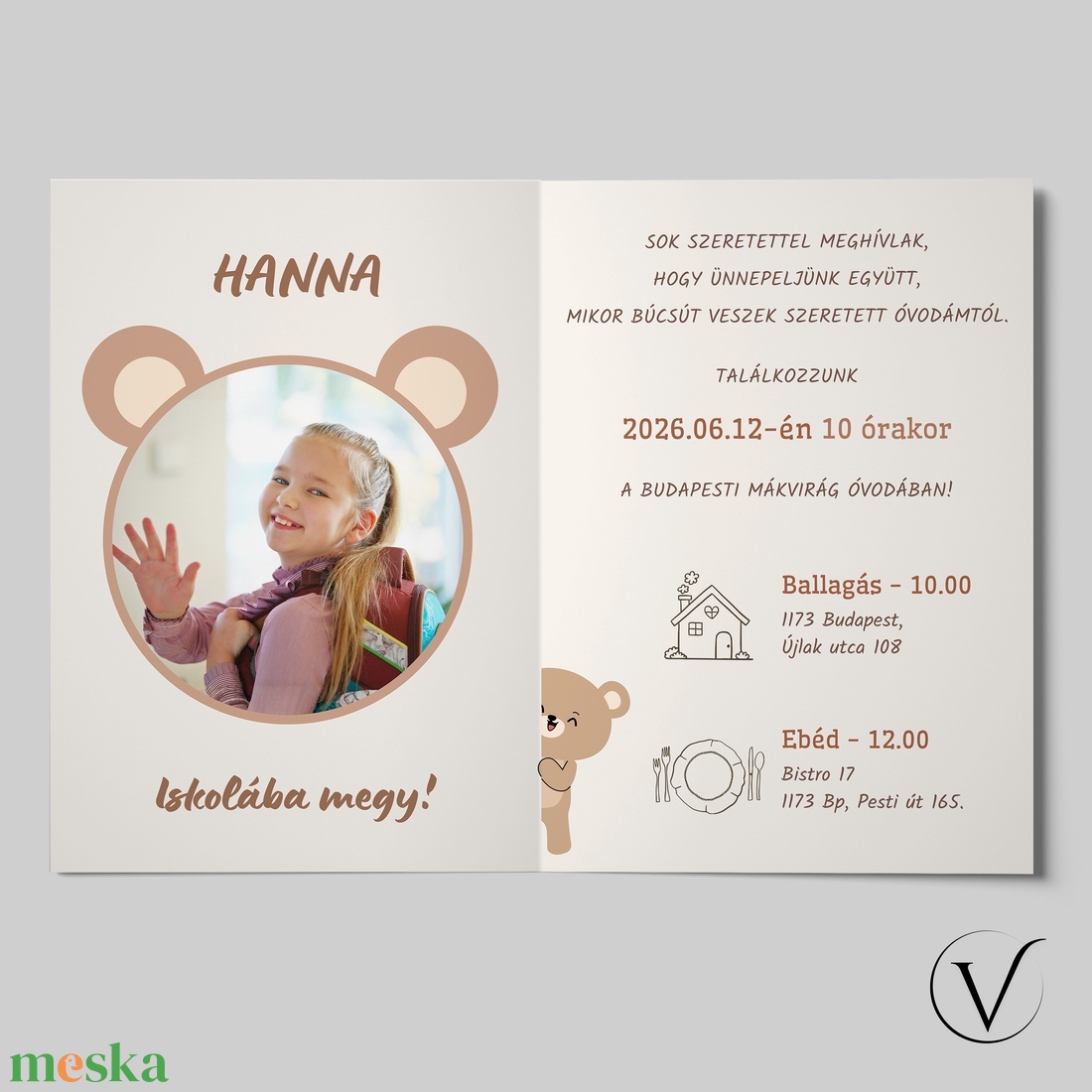 Kinyitható macis ballagási meghívó óvodásoknak - otthon & életmód - papír, írószer - meghívó - ballagási meghívó - Meska.hu