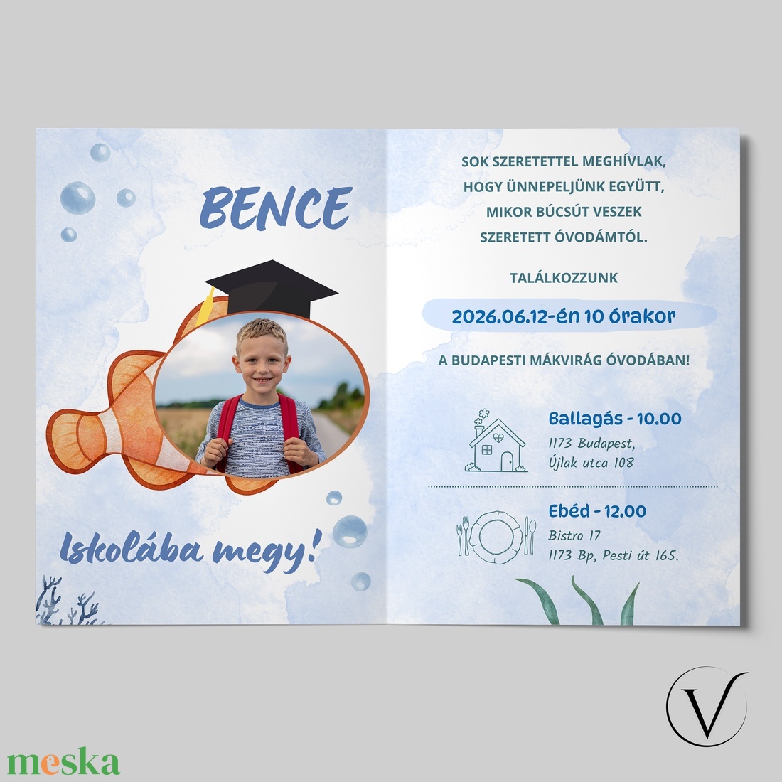 Kinyitható ballagási meghívó óvodásoknak - halacska - otthon & életmód - papír, írószer - meghívó - ballagási meghívó - Meska.hu