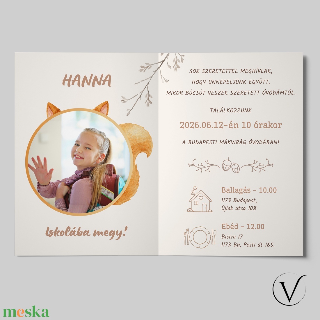 Kinyitható ballagási meghívó óvodásoknak - mókus - otthon & életmód - papír, írószer - meghívó - ballagási meghívó - Meska.hu