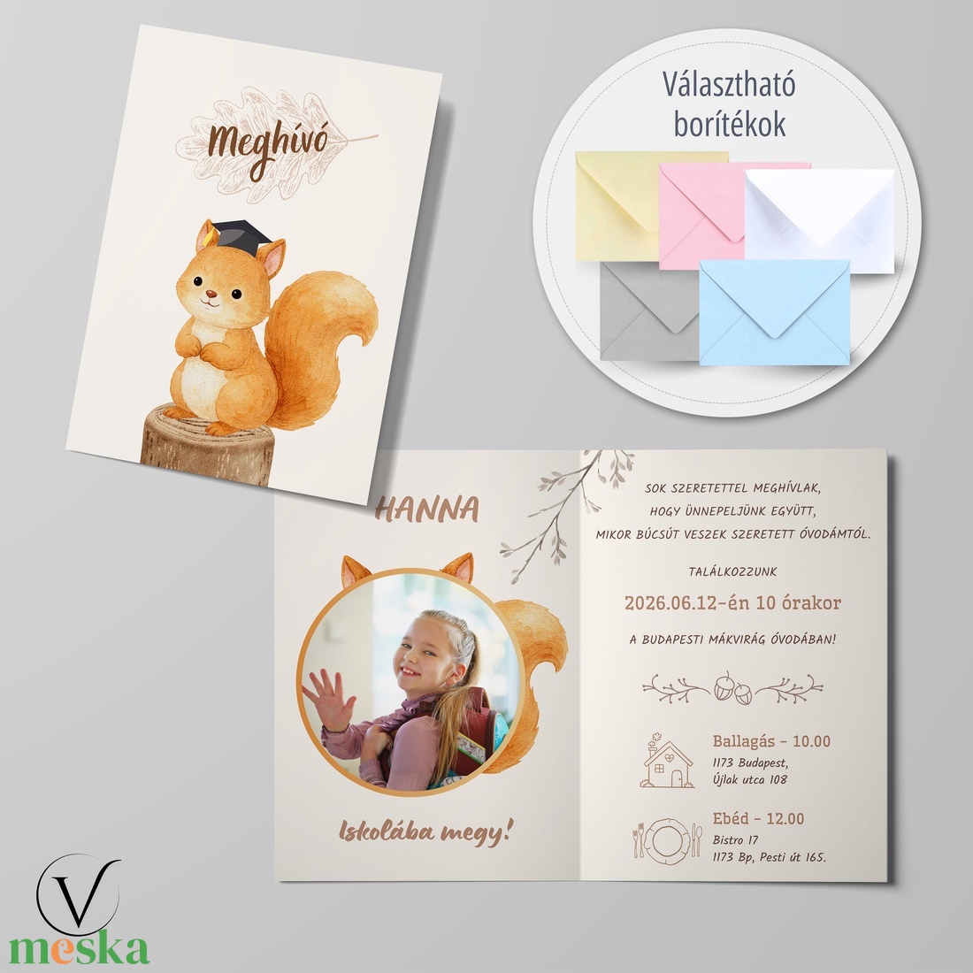 Kinyitható ballagási meghívó óvodásoknak - mókus - otthon & életmód - papír, írószer - meghívó - ballagási meghívó - Meska.hu