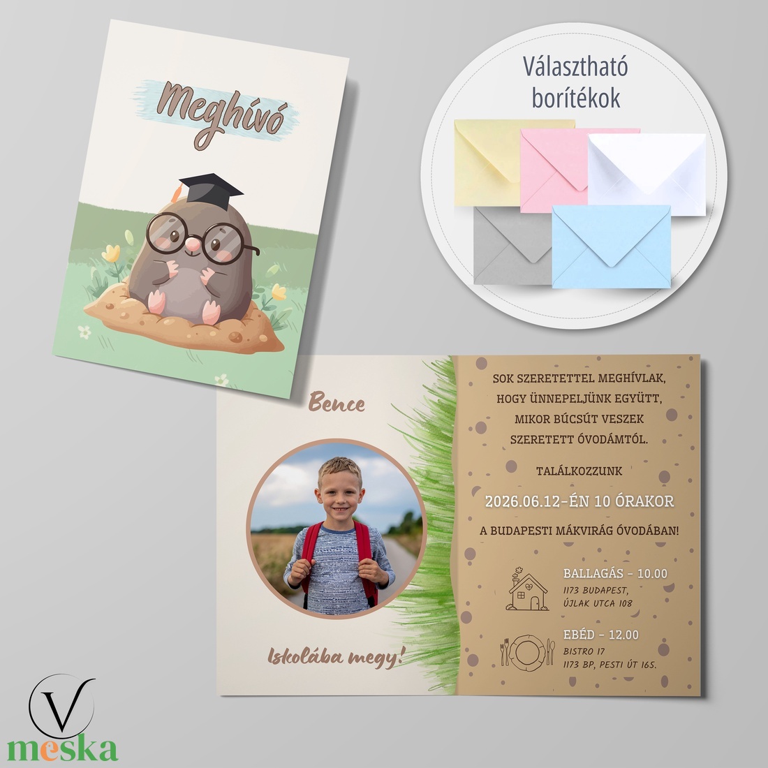 Kinyitható ballagási meghívó óvodásoknak - kisvakond - otthon & életmód - papír, írószer - meghívó - ballagási meghívó - Meska.hu