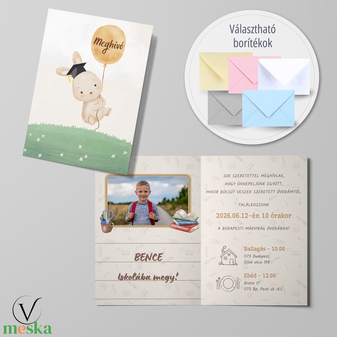 Kinyitható nyuszis ballagási meghívó óvodásoknak - otthon & életmód - papír, írószer - meghívó - ballagási meghívó - Meska.hu