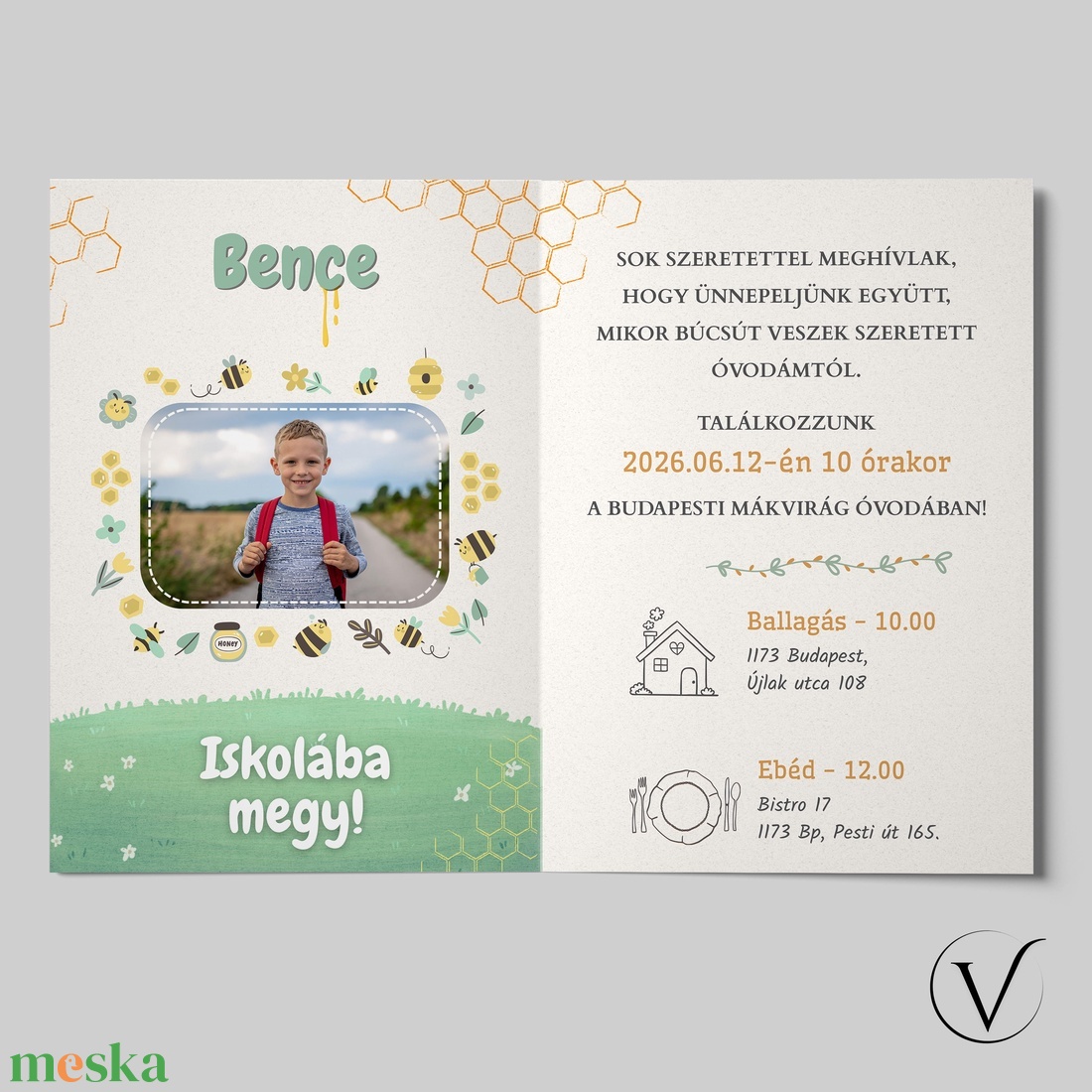 Kinyitható méhecskés ballagási meghívó óvodásoknak - otthon & életmód - papír, írószer - meghívó - ballagási meghívó - Meska.hu