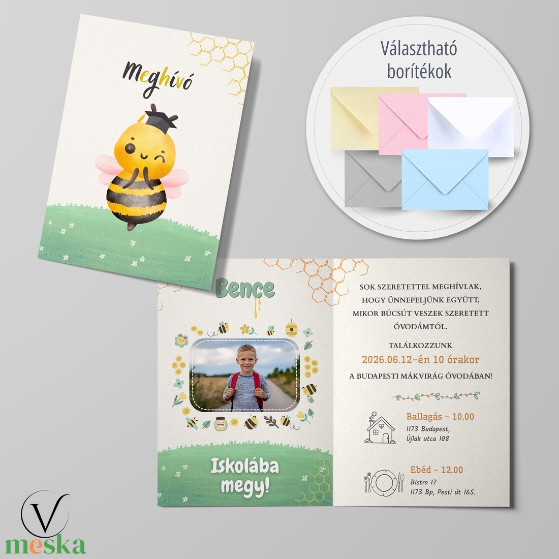 Kinyitható méhecskés ballagási meghívó óvodásoknak - otthon & életmód - papír, írószer - meghívó - ballagási meghívó - Meska.hu