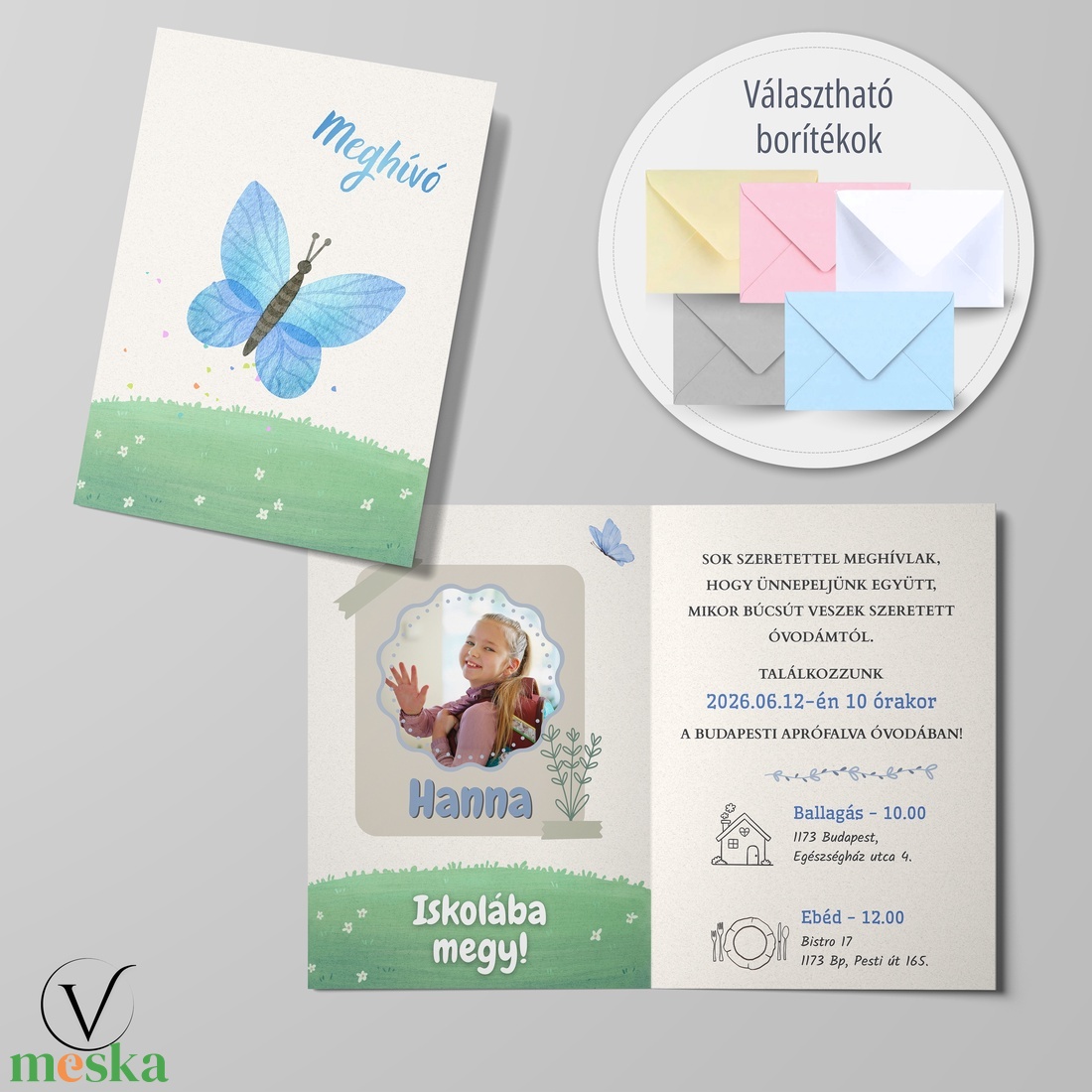 Kinyitható pillangós ballagási meghívó óvodásoknak - otthon & életmód - papír, írószer - meghívó - ballagási meghívó - Meska.hu