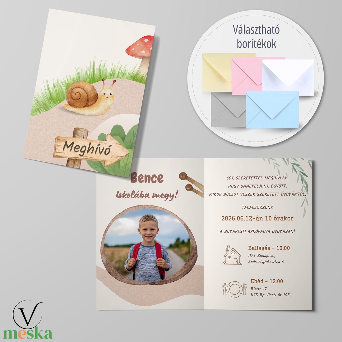 Kinyitható ballagási meghívó óvodásoknak - Csiga - otthon & életmód - papír, írószer - meghívó - ballagási meghívó - Meska.hu