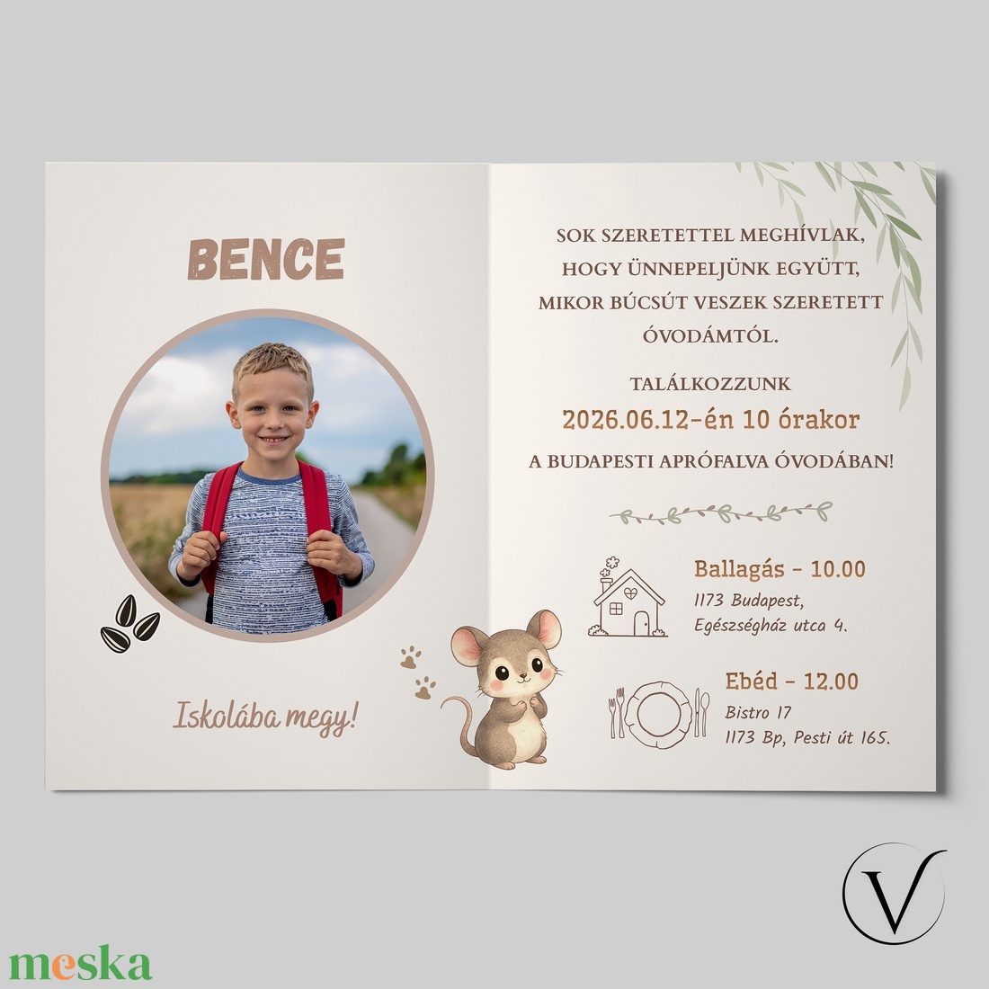 Kinyitható ballagási meghívó óvodásoknak - Egérke - otthon & életmód - papír, írószer - meghívó - ballagási meghívó - Meska.hu