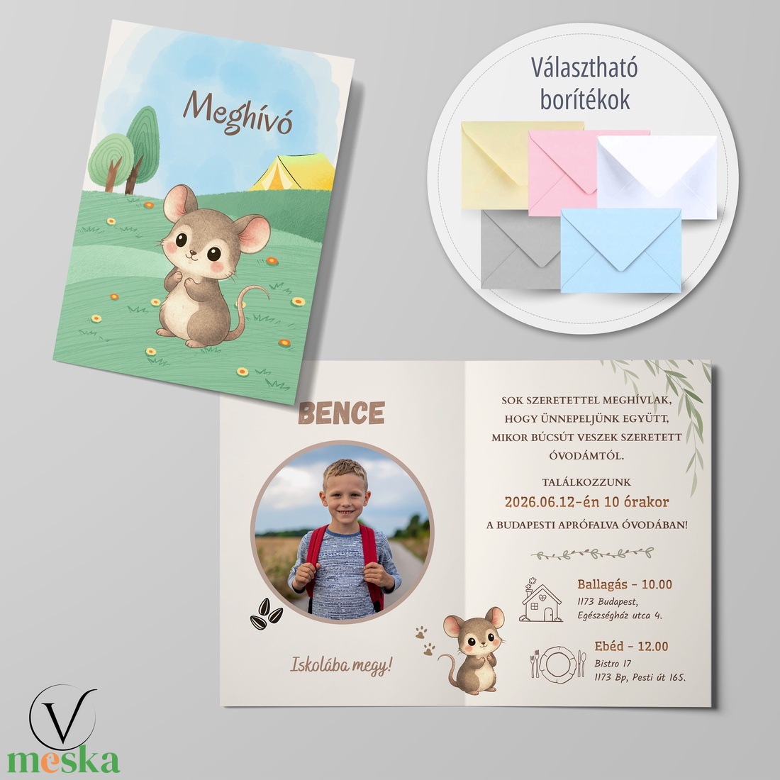 Kinyitható ballagási meghívó óvodásoknak - Egérke - otthon & életmód - papír, írószer - meghívó - ballagási meghívó - Meska.hu