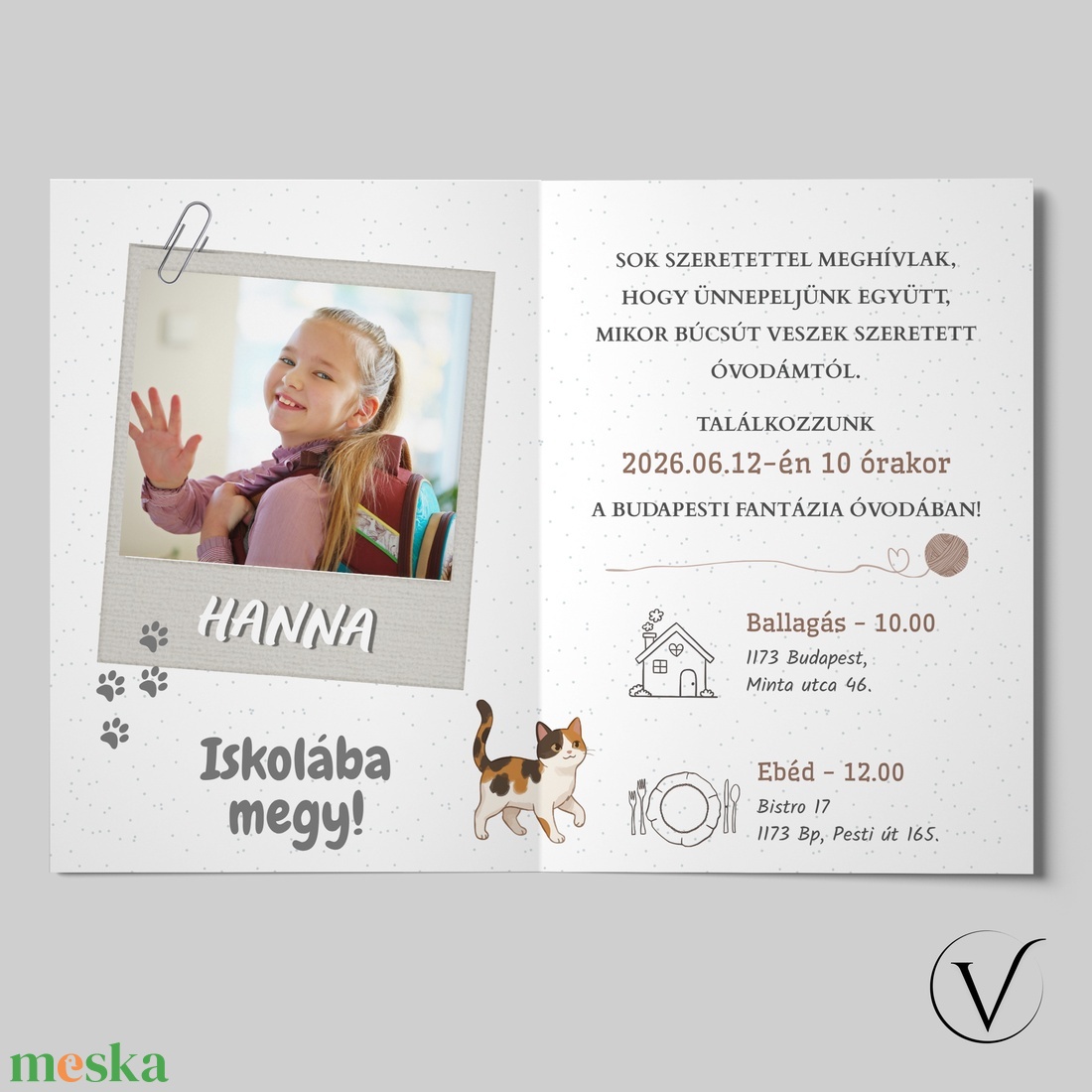 Kinyitható cicás ballagási meghívó óvodásoknak - otthon & életmód - papír, írószer - meghívó - ballagási meghívó - Meska.hu