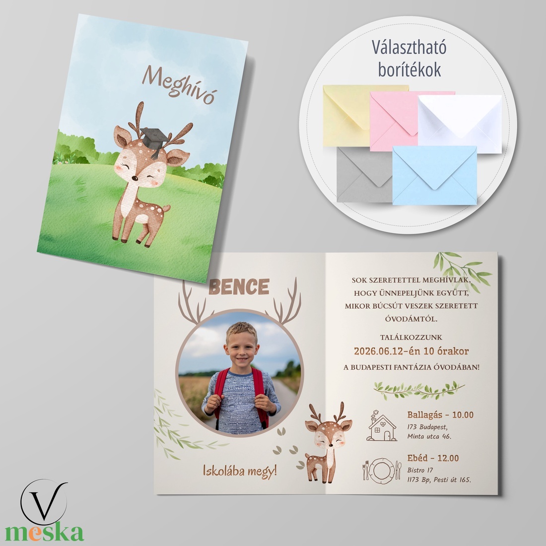 Kinyitható őzikés ballagási meghívó óvodásoknak - otthon & életmód - papír, írószer - meghívó - ballagási meghívó - Meska.hu
