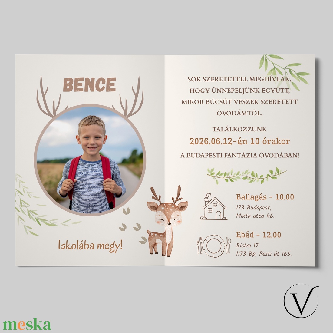 Kinyitható őzikés ballagási meghívó óvodásoknak - otthon & életmód - papír, írószer - meghívó - ballagási meghívó - Meska.hu