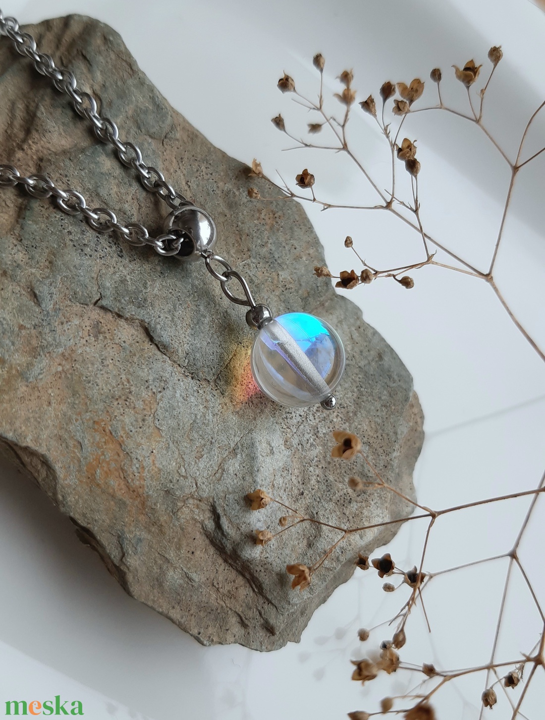 Aqua aura kvarc medál nemesacél lánccal - ékszer - nyaklánc - medálos nyaklánc - Meska.hu