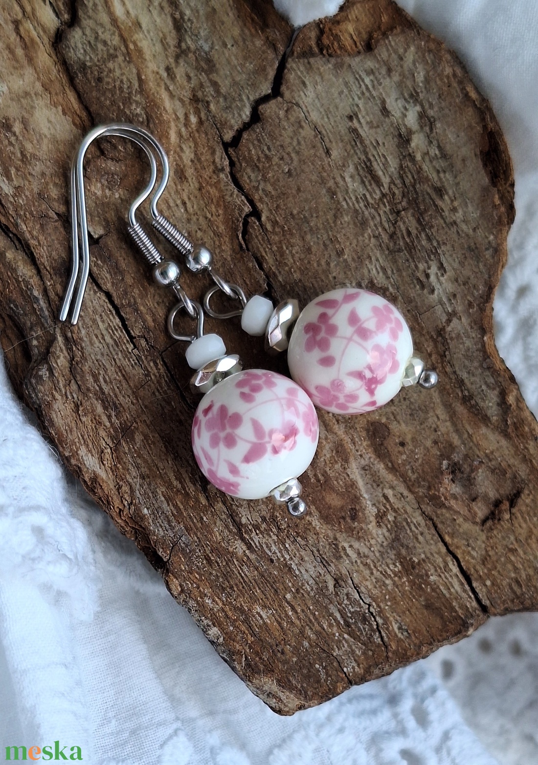 Porcelán fülbevaló nemesacél - ékszer - fülbevaló - lógó fülbevaló - Meska.hu