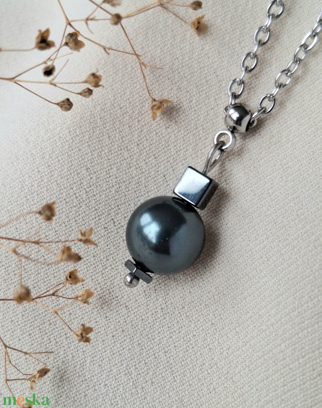 Swarovski gyöngy medál acél nyaklánccal - ékszer - nyaklánc - medál - Meska.hu