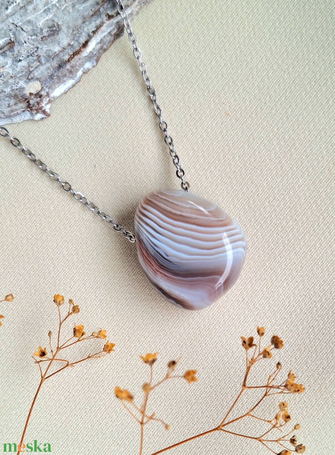 Botswana achát medál lánccal - ékszer - nyaklánc - medálos nyaklánc - Meska.hu