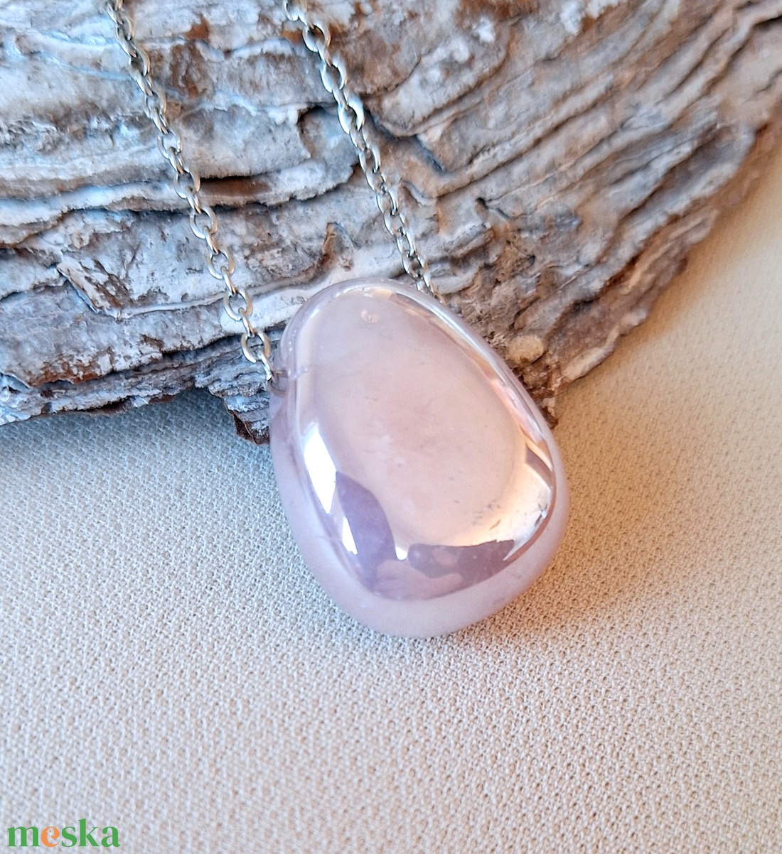 Aura rózsakvarc nyaklánc - ékszer - nyaklánc - medálos nyaklánc - Meska.hu