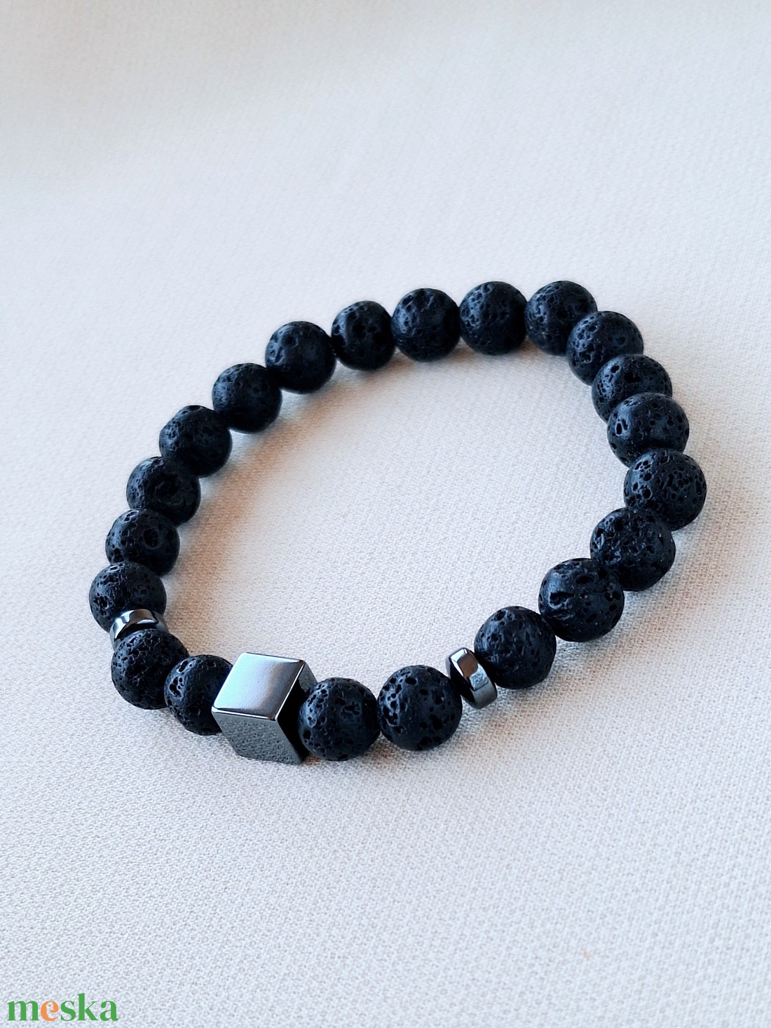 Lávakő férfi karkötő - ékszer - karkötő - gyöngyös karkötő - Meska.hu