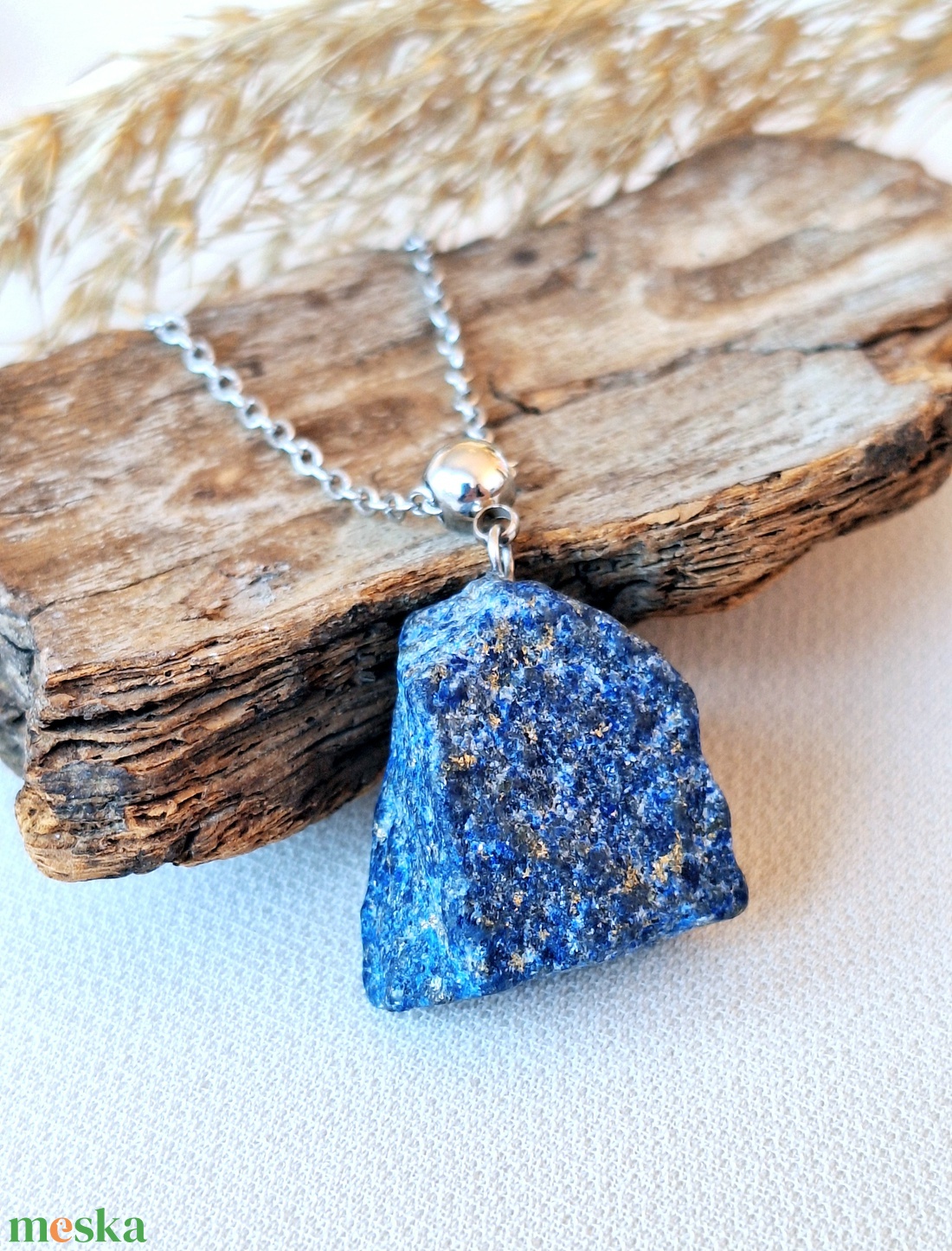 Lápisz lazuli medál acél láncon - ékszer - nyaklánc - medálos nyaklánc - Meska.hu