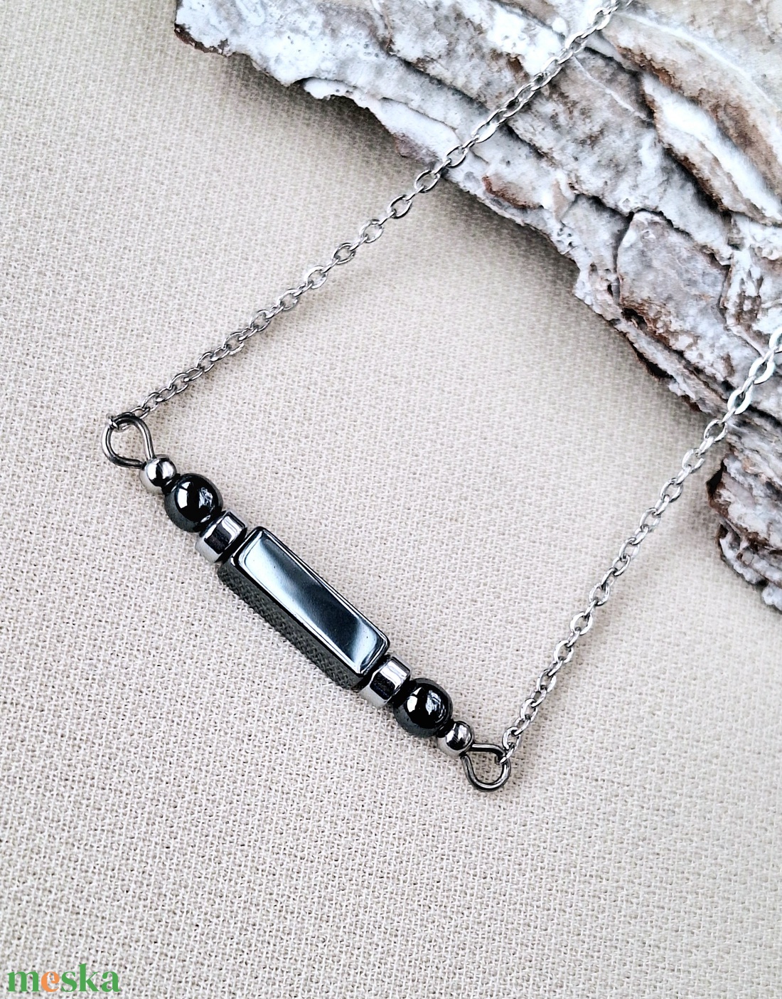 Hematit nyaklánc acél - ékszer - nyaklánc - gyöngyös nyaklánc - Meska.hu
