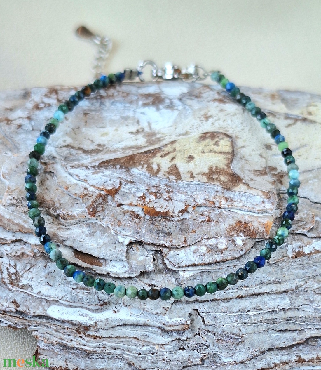 Azurit-malachit vékony karkötő - ékszer - karkötő - gyöngyös karkötő - Meska.hu