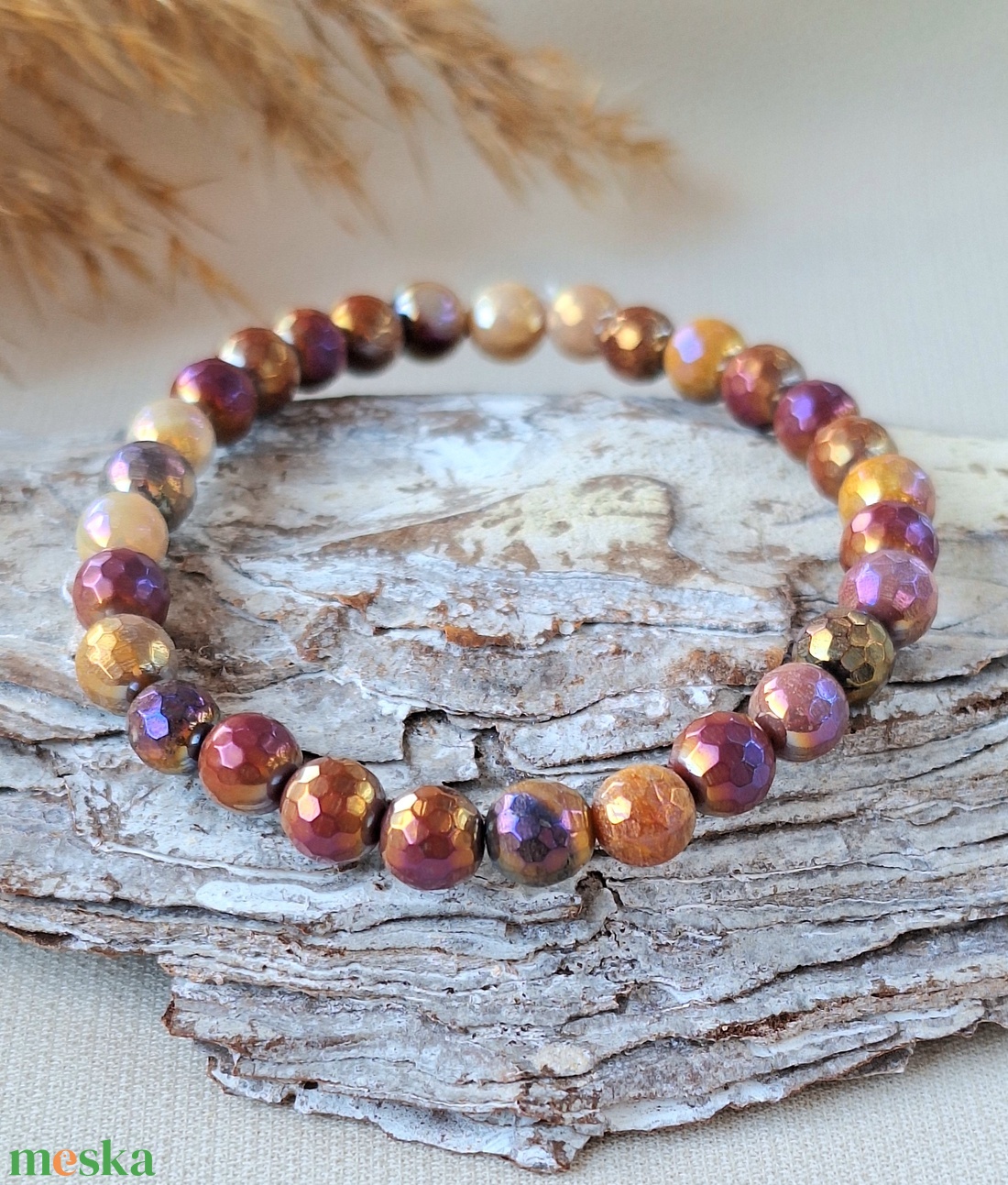 Mookait jáspis karkötő - ékszer - karkötő - gyöngyös karkötő - Meska.hu