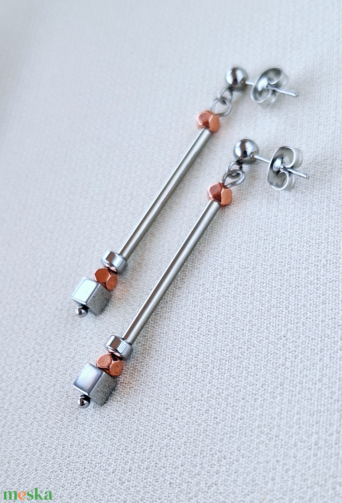 Hematit nemesacél fülbevaló - ékszer - fülbevaló - lógó fülbevaló - Meska.hu