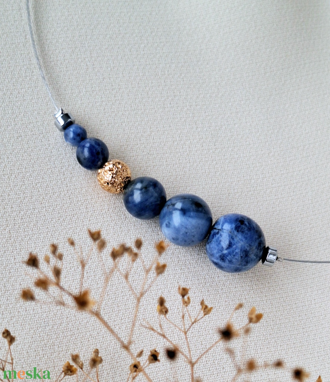 Szodalit ásvány nyaklánc - ékszer - nyaklánc - gyöngyös nyaklánc - Meska.hu