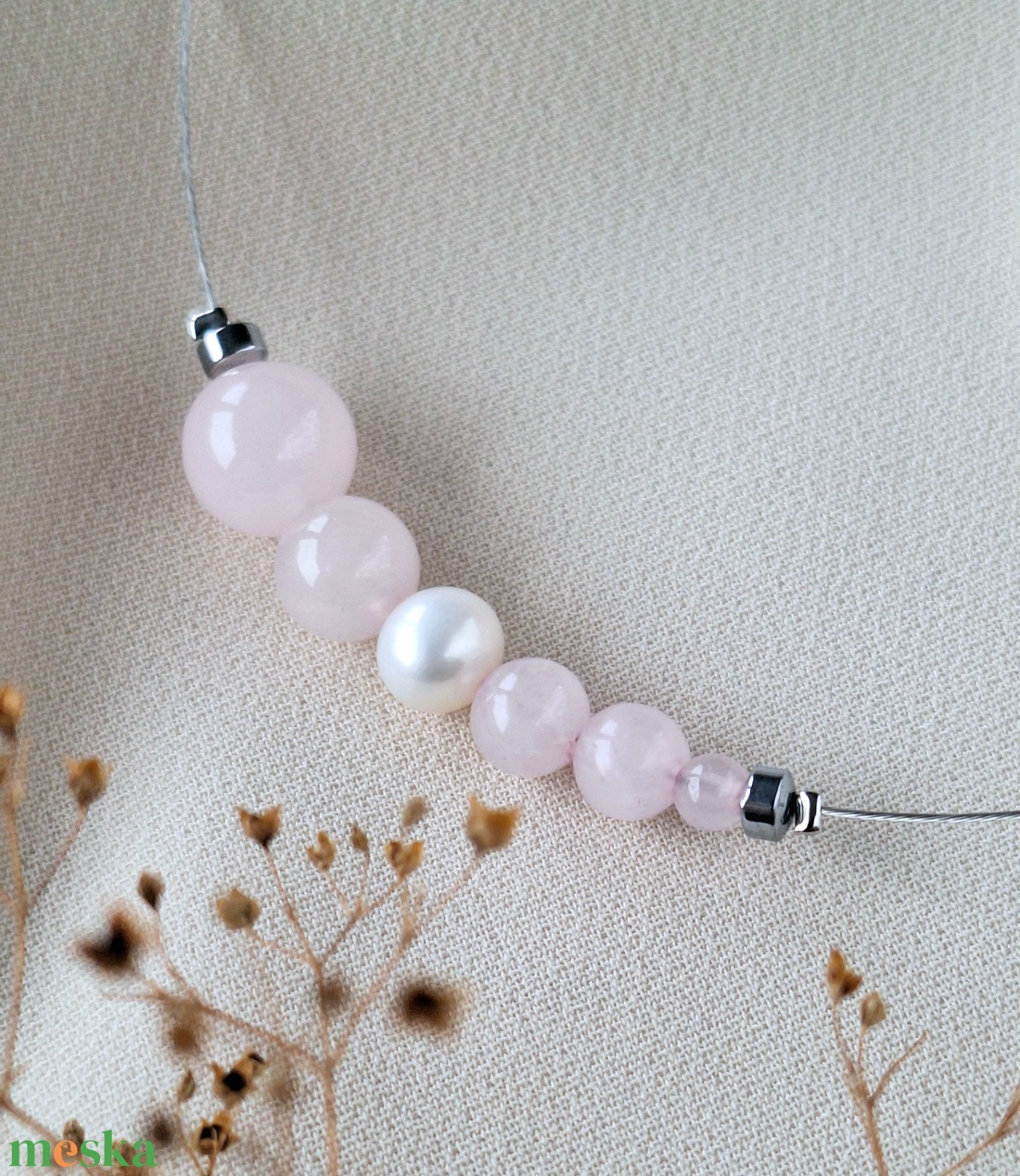 Rózsakvarc nyaklánc - ékszer - nyaklánc - gyöngyös nyaklánc - Meska.hu