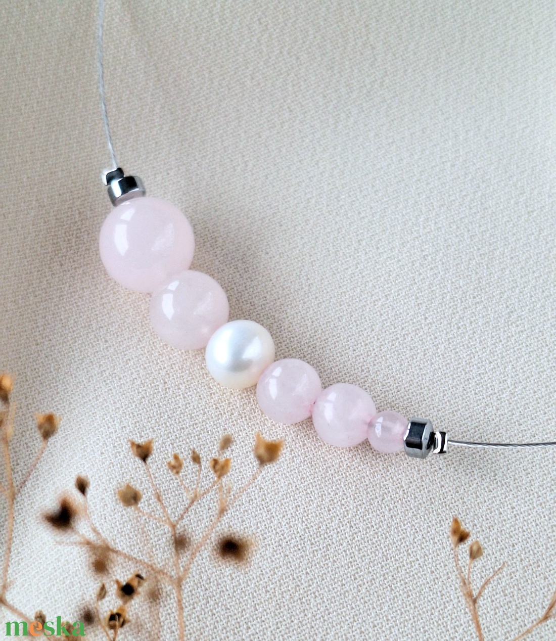Rózsakvarc nyaklánc - ékszer - nyaklánc - gyöngyös nyaklánc - Meska.hu