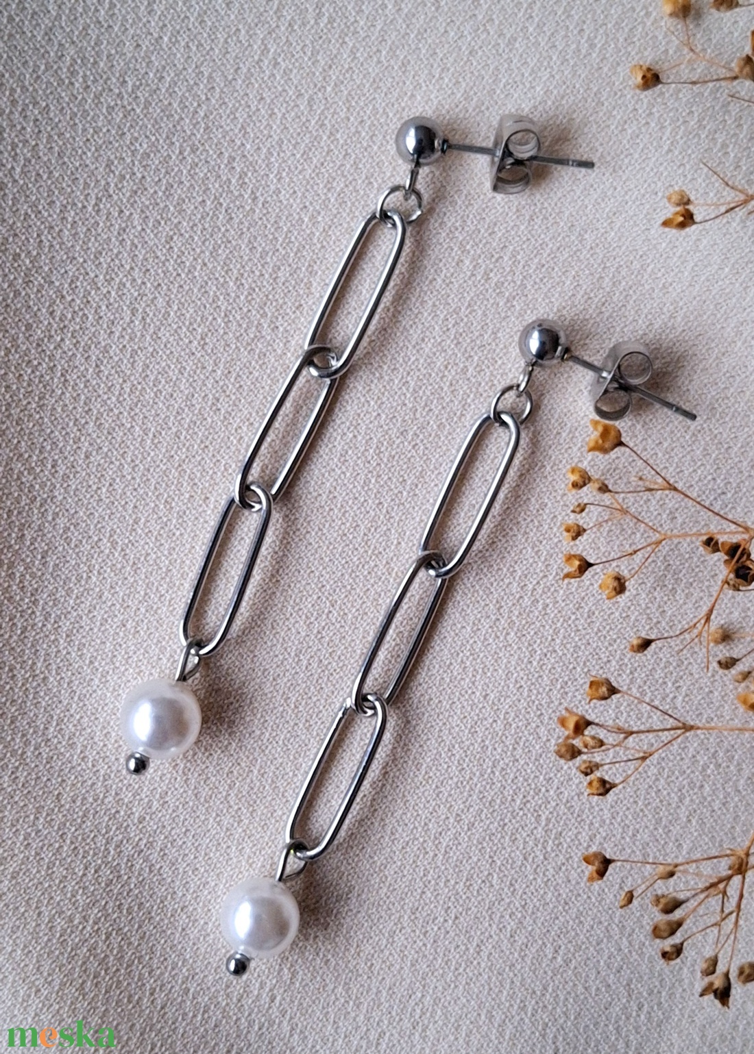 Nemesacél láncos fülbevaló - ékszer - fülbevaló - lógó fülbevaló - Meska.hu