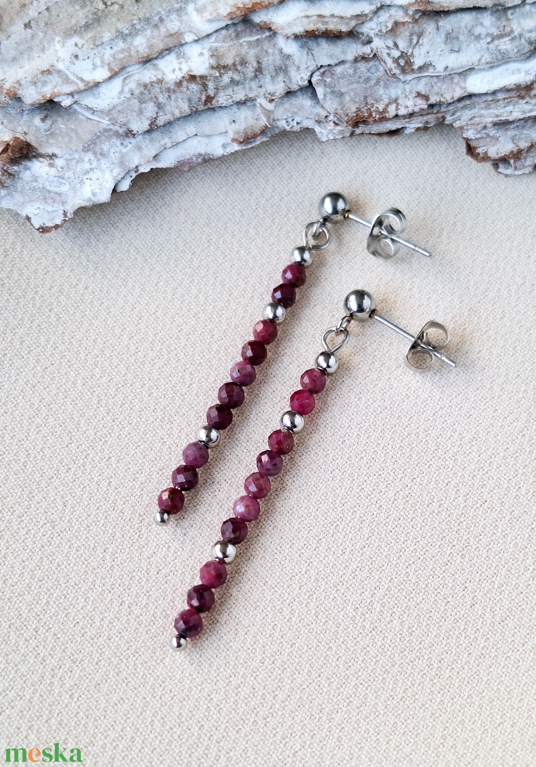 Rubin fülbevaló - ékszer - fülbevaló - lógó fülbevaló - Meska.hu