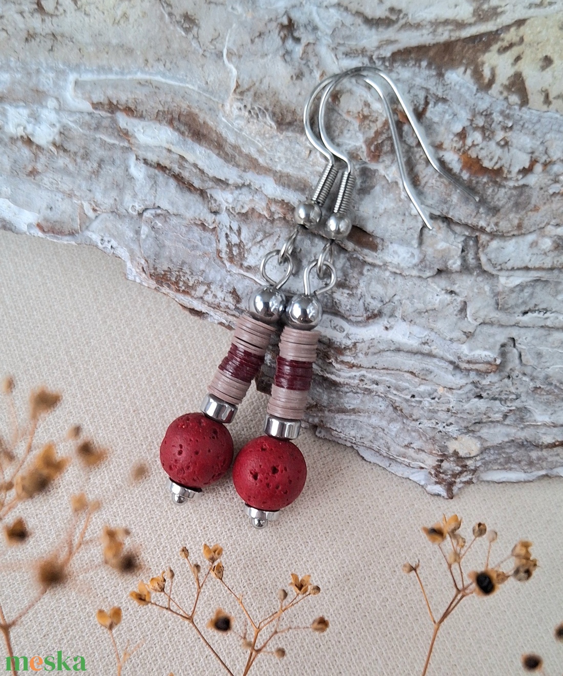 Lávakő fülbevaló - ékszer - fülbevaló - lógó fülbevaló - Meska.hu