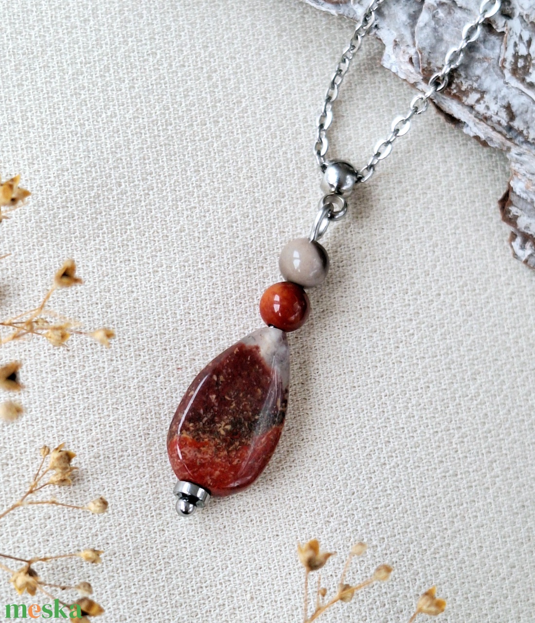 Jáspis medál nemesacél láncon - ékszer - nyaklánc - medál - Meska.hu