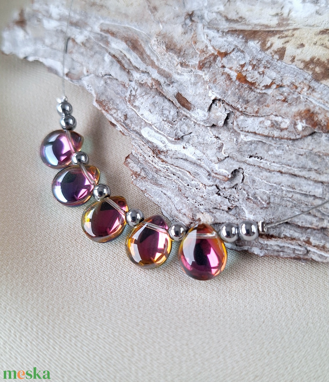 Kétoldalas üveggyöngy nyaklánc - ékszer - nyaklánc - gyöngyös nyaklánc - Meska.hu