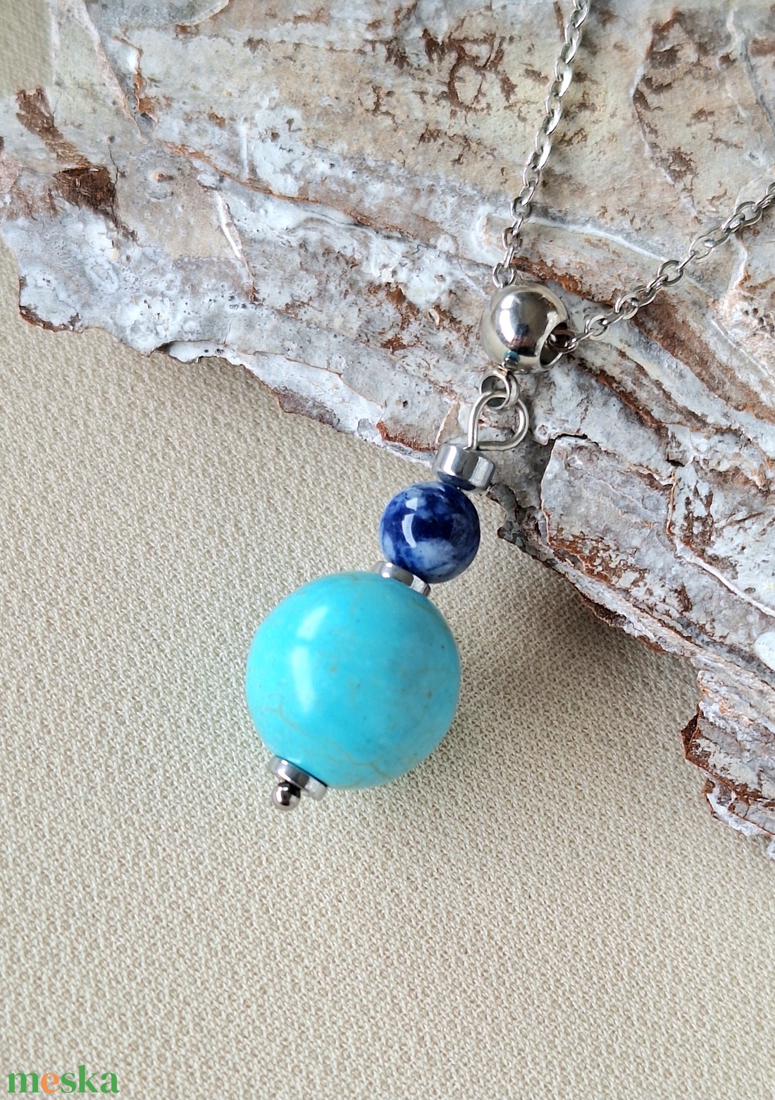 Acél nyaklánc ásvány medállal - ékszer - nyaklánc - medálos nyaklánc - Meska.hu