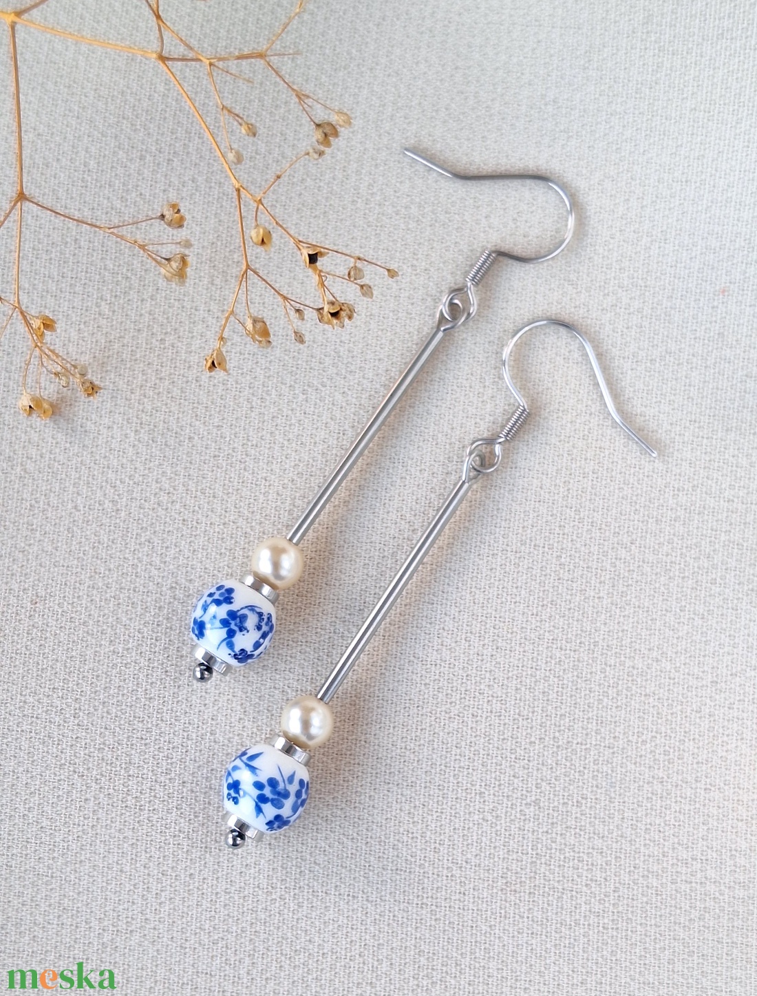 Nemesacél gyöngyös fülbevaló - ékszer - fülbevaló - lógó fülbevaló - Meska.hu